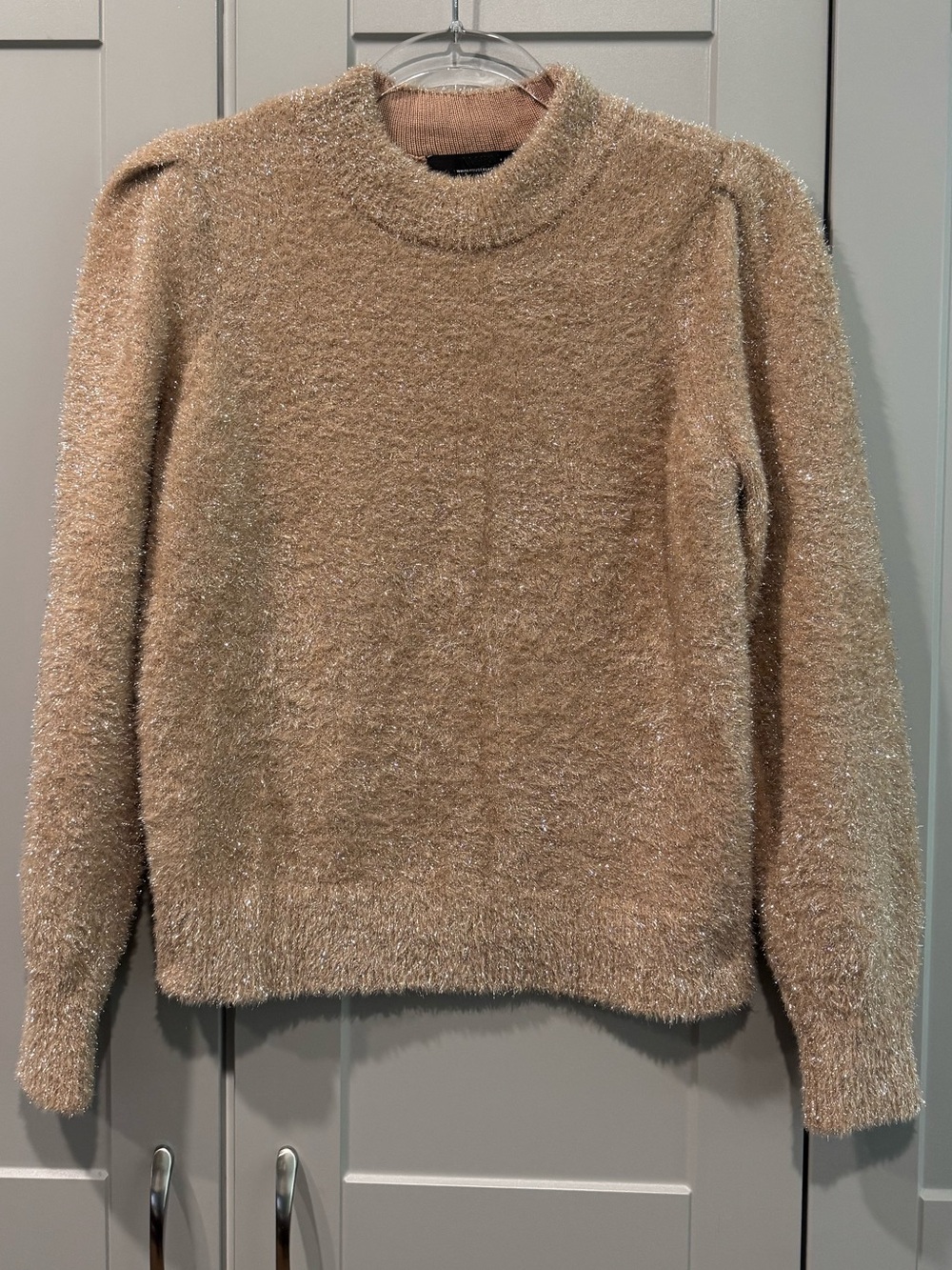 White House Black Market Women's Gold Shimmery Crewneck Sweater